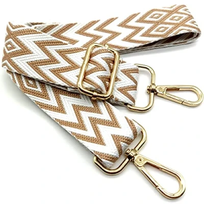 Abbildung von Verstellbarer Schultergurt Tasche Khaki und Weiß, Taschengurte zum Wechseln, Taschengurt Breit mit Karabiner Gold, 80 130 cm Tragegurt für Damen Schultertaschen, Moderne Handtasche, 3.8cm, 07