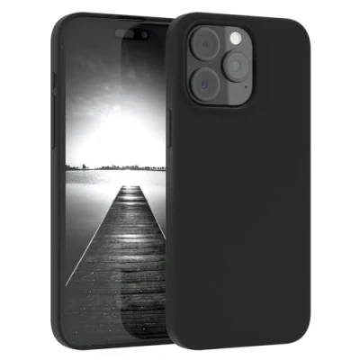 Abbildung von EAZY CASE Premium Silikon Handyhülle kompatibel mit iPhone 15 Pro Max Slimcover Kameraschutz und Innenfutter, Silikonhülle, Schutzhülle, Bumper, Handy Case, Hülle, Softcase, Schwarz