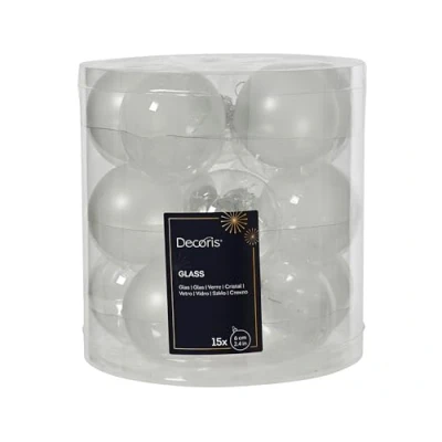 Abbildung von Decoris season decorations Weihnachtsbaumkugel, Weihnachtskugeln Glas 6cm 15 Stück Weiß Mix transparent