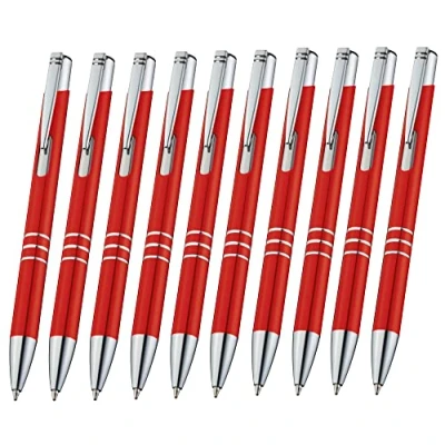 Abbildung von Libetui Pack 10 Metallkugelschreiber Rot Metall Kugelschreiber Druckkugelschreiber nachfüllbare Großraummine Blaue Tinte Metallgehäuse rote Kulischreiber