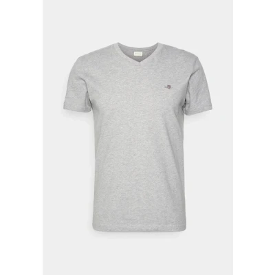 Abbildung von GANT Shield Vneck Tshirt basic, Herren, Größe: 4XL, Grey melange