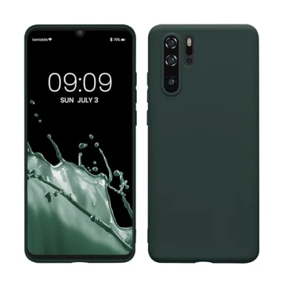 Abbildung von kwmobile Hülle kompatibel mit Huawei P30 Pro weiches TPU Silikon Case Cover geeignet für kabelloses Laden Moosgrün