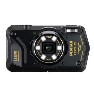 Abbildung von PENTAX WG 8 Schwarze Allwetter Abenteuerkamera mit hervorragender wasserdichter, staubdichter und stoßfester Leistung, vielseitig einsetzbarem Ringlicht für Makrofotografie Webcam Funktion