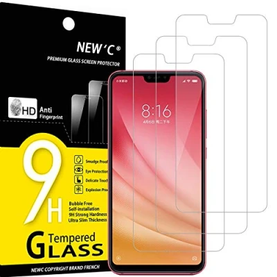 Abbildung von NEW&#039;C 3 Stück, Panzer Schutz Glas für Xiaomi Mi 8 Lite, 8X, Frei von Kratzern, 9H Härte, HD Displayschutzfolie, 0.33mm Ultra klar, Ultrabeständig