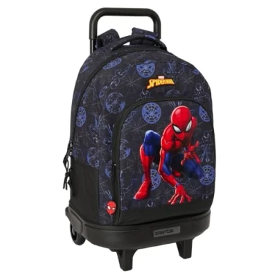 Abbildung von Safta Spiderman Attack Großer Rucksack mit Rädern, kompakt, abnehmbar, ideal für Kinder verschiedener Altersgruppen, bequem und vielseitig, Qualität Widerstandsfähigkeit, 33 x 22 45 cm, Schwarz