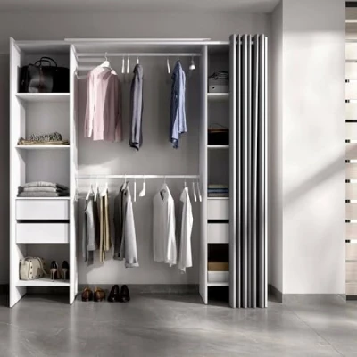 Abbildung von Dmora Resegone, Gestell für begehbaren, offener Kleiderschrank, 180 x 50 205 cm, Weiß und Grau