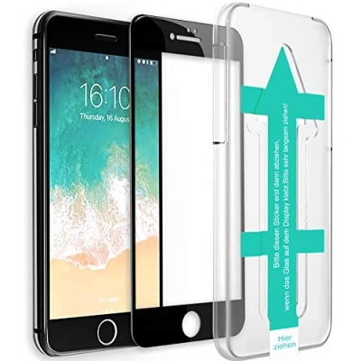 Abbildung von XeloTech 3D/4D Schutzglas für iPhone 8/7 mit Schablone perfekte Positionierung Schützt komplettes Display Full Cover Vollglas (Schwarz)