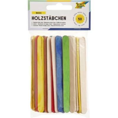 Abbildung von folia 2290 Holzstäbchen zum Basteln, Eisstäbchen, 114 x 10 2 mm, 50 Stück, 25x natur und farbig sortiert, flach mit abgerundeten Enden für vielfältige Bastelarbeiten
