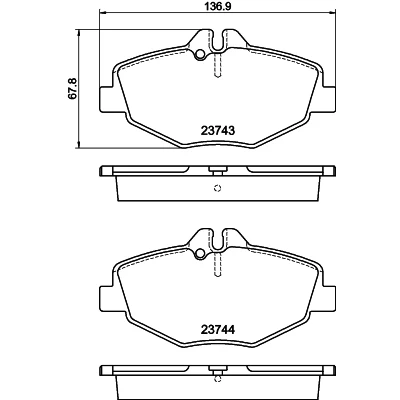 Abbildung von HELLA 8DB 355 018 731 Bremsbelagsatz inkl. Verschleißwarnkontakt mit Bremssattelschrauben Zubehör MERCEDES BENZ: E Klasse Limousine