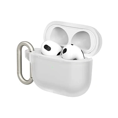 Abbildung von RhinoShield AirPods Case mit Karabiner kompatibel Apple [Airpods 3] Fallschutz in Militärqualität, Kratzfest, kabelloses Aufladen [Transparent, Standard Set]