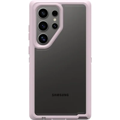 Abbildung von OtterBox Schutzhülle für Samsung Galaxy S24 Ultra Defender Series XT, transparent, Motiv: Mountain Frost (transparent/lila), ohne Bildschirm, mit Umhängeband