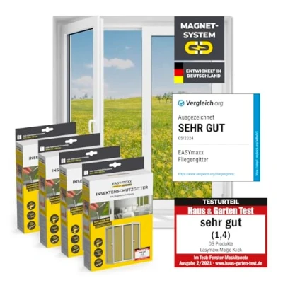 Abbildung von EASYmaxx Insektenschutz Fensterrahmen Insect Protect Insektenschutzgitter mit Magnetbefestigung, (4 St), Schutz vor Insekten, Moskitos, Fliegen etc. leicht montierbar