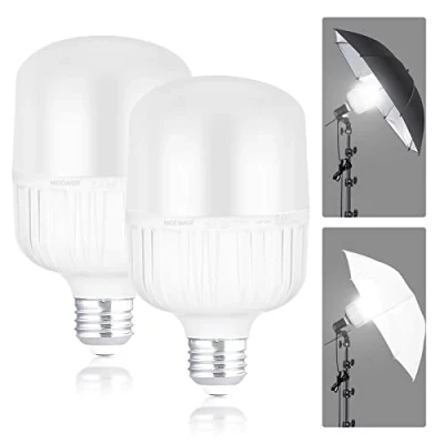 Abbildung von NEEWER E27 24W LED Glühbirnen, 2er Pack, 2300 Lumen/5700K/CRI 93+/15000h Lebensdauer, helle Video Fotografie Beleuchtung, geräuschlos/kein Flimmern/Nicht dimmbar
