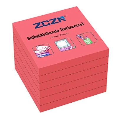 Abbildung von ZCZN Haftnotiz Sticky Notes Selbstklebende Haftnotizzettel Notizzettel Klebezettel 6 Blöcke, 80 Blatt, 76 x mm, rot