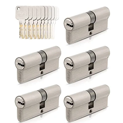 Abbildung von GERCAR Pro Gleichschließend 5x Schließzylinder 40/40 Set 5 Profilzylinder inkl. 25 Schlüssel 80 mm Türschloss Zylinderschloss 5er Zylinder Länge: 80mm, A:40 B:40 Messing matt massiv