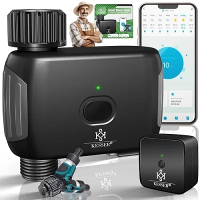 Abbildung von KESSER® Bewässerungssteuerung mit WLAN WiFi Bewässerungscomputer für Garten &amp; Balkon Bewässerungssystem Zeitschaltuhr Automatische Bewässerung App Sprachsteuerung + Y Verteiler Schwarz