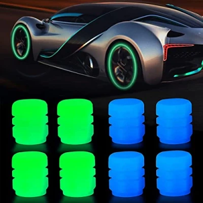 Abbildung von Universal Autoreifen Ventilkappen, Fluoreszierende Autoreifen, Leuchtende Ventilkappen Auto, Reifen Ventilschaftabdeckung für Fahrrad Motorrad Auto (4 grün+4 blau)