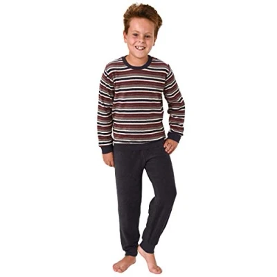 Abbildung von Normann Pyjama Jungen Frottee Schlafanzug langarm mit Bündchen Oberteil gestreift