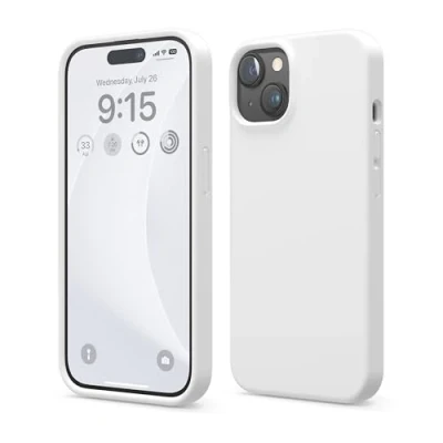 Abbildung von elago Flüssig Silikon Case Kompatibel mit iPhone 15 Hülle, Premium Handyhülle, Ganzkörper Schutzhülle [4 Lagige Stoßfeste Struktur], Kratzfestes Weiches Mikrofaserfutter (Weiß)