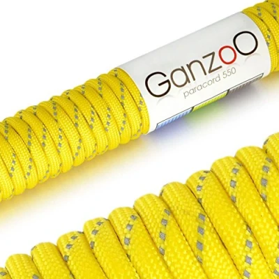 Abbildung von Ganzoo Paracord 550 Seil, Nylon Polyester, 4mm, Typ 3, 30 Meter, 7 Kernstränge, Outdoor Schnur, Allzweck Hundehalsband, Hundeleine, Armband knüpfen, Camping, Survival gelb grau