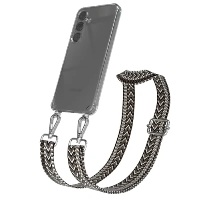 Abbildung von EAZY CASE Handykette mit verstellbarem Trageriemen kompatibel Samsung Galaxy S24 Plus Taschengurt transparenter Handyhülle für Hülle Schulterriemen in Grau Schwarz Silber