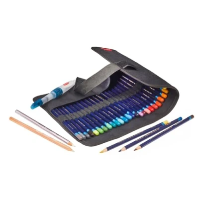 Abbildung von Derwent Federmäppchen, Schwarz, Rollmäppchen für Erwachsene, Nylon, Etui mit Klettverschluss, hochwertiges und strapazierfähiges Mal &amp; Bürozubehör, 2306206