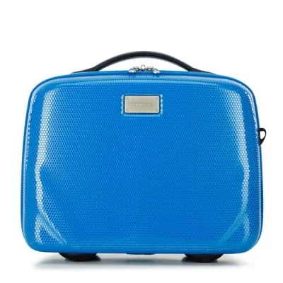 Abbildung von WITTCHEN PC Ultra Light Kosmetiktasche Kosmetikkoffer Kulturbeutel Beauty Case aus Polycarbonat Handgriff Schultergurt Elastische Band Größe XS Blau