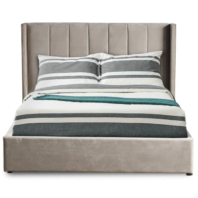 Abbildung von Doppelbett Magorial mit aufklappbarem Bettkasten 180x200cm Velours Taupe Menzzo