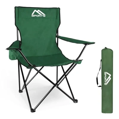 Abbildung von MSPORTS Campingstuhl Premium inkl. Tragetasche in Grün Anglerstuhl Faltstuhl Klappstuhl mit Armlehne und Getränkehalter praktisch robust leicht