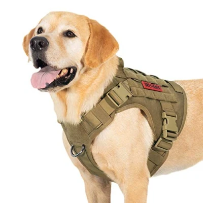 Abbildung von OneTigris Hundegeschirr, FIRE WATCHER Taktische Geschirr Sicherheitsgeschirr Hunde Hundeweste mit 1 Griffe und 2 D Ring 1000D Nylon (XL, Braun)