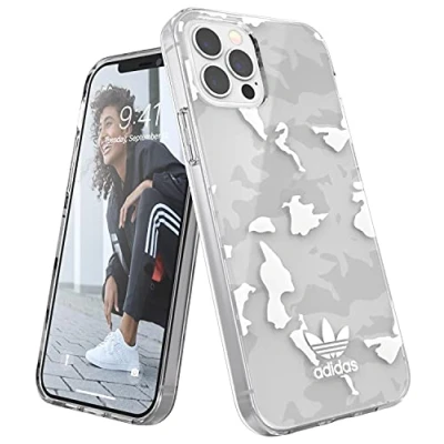 Abbildung von adidas Hülle Entwickelt für iPhone 12 Hülle, Pro 6.1 Zoll, Fallgeprüfte Hüllen, stoßfeste erhöhte Kanten, Original Snap Case Schutzhülle, Transparent/Weiß