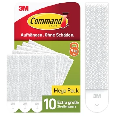 Abbildung von Command Klebestreifen, Vorteilspack 10x2 X Large (20 Strips), Weiß, Für Schweres Gewicht Bilder Aufhängen ohne Bohren, Streifen halten bis zu 9 kg, Rückstandsfreies Ablösen