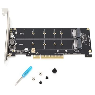 Abbildung von PCIE Adapter, Adapterkarte Dual M.2 NVMe SSD auf X8 M Key Festplattenkonverter Lesegerät Erweiterungskarte(ph45)