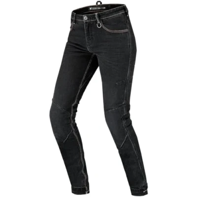 Abbildung von SHIMA DEVON Motorradjeans Belüftete Elastische Slim Fit Biker Motorradhose mit FiberQL Verstärkungen, Knie und Hüftprotektoren (Schwarz, 24 LONG)