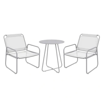 Abbildung von Outsunny 3tlg. Bistro Set, Balkonmöbel Set inkl. 1 Tisch, 2 Stühlen, Gartenmöbel Gartensitzgruppe für Garten, Terrasse, Mesh, Hellgrau