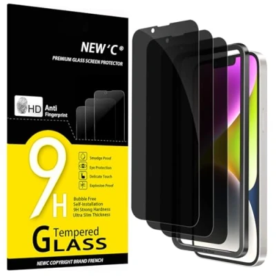 Abbildung von NEW&#039;C 3 Stück, Sichtschutz Panzer Schutz Glas für iPhone 14 Plus, 13 Pro Max (6,7 Zoll), Blickschutzfolie Privacy screen mit Anti Spy Einfaches Installationswerkzeug enthalten