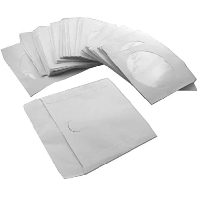Abbildung von Trendsky® Papierhüllen mit Fenster und Lasche für CD DVD Bluray Rohlinge Papier Hüllen Qualtätsprodukt (100 Stück)