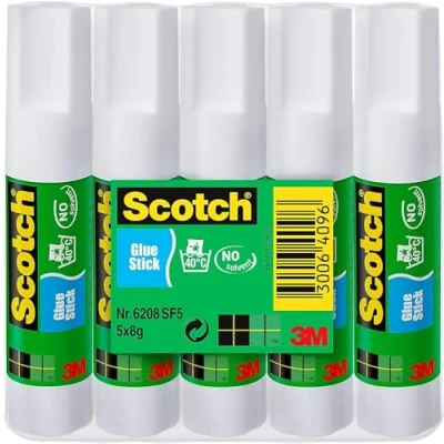 Abbildung von Scotch Permanent Klebestift 1 Packung mit 5 Klebesticks ohne Lösungsmittel 8g pro Stick Mehrzweck für zu Hause, in der Schule oder im Büro