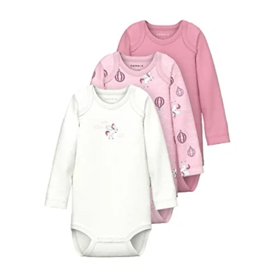 Abbildung von NAME IT Baby Girls NBFBODY 3P LS Unicorn NOOS Body, Parfait Pink, 50