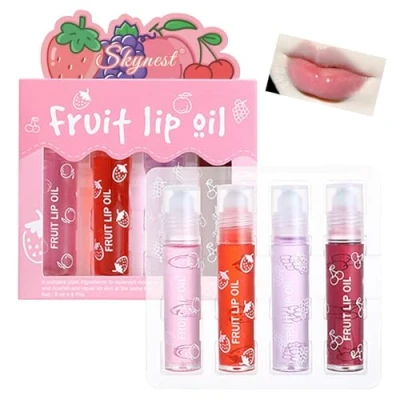 Abbildung von 4PCS Fruchtig Lipglosse, Frische Lippenglasur Transparente farblose feuchtigkeitsspendende Lippenlotion für Fuller Hydratisiert Schönheit Lippen