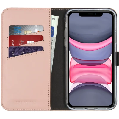 Abbildung von Apple iPhone 11 Hülle Echtleder Selencia Klapphülle Handyhülle Rosa