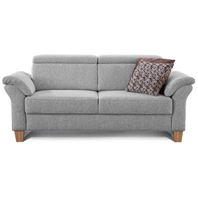 Abbildung von Cavadore 3 Sitzer Sofa Ammerland / Couch mit Federkern im Landhausstil Inkl. verstellbaren Kopfstützen 186 x 84 93 Strukturstoff hellgrau