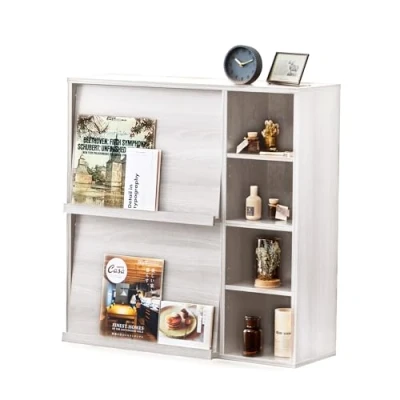 Abbildung von Iris Ohyama, Möbel, Regal, Bücherregal, mit 2 Klapptüren und 4 Fächern, Modular, Büro, Schlafzimmer, Wohnzimmer, Esszimmer Flap Rack FR F2 Eiche weiß