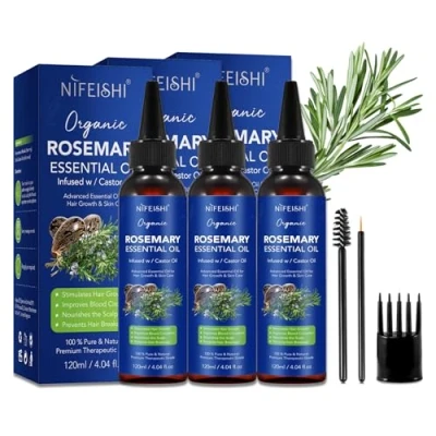 Abbildung von P Beauty 3x Rosmarinöl &amp; Rizinusöl Haarwachstum Hautpflege Ätherisches Öl 120ml Haaröl, Hautöl Gesichtspflege, Kopfhautpflege, Haarpflege Feuchtigkeitsspendend, Anti Schuppen Stärkt Haare