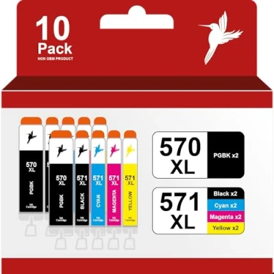 Abbildung von 10 realink XL Tintenpatronen kompatibel zu PGI 570 und CLI 571 für Canon Pixma MG5750, MG6850, TS5050, TS5055, TS6050,