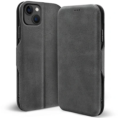 Abbildung von Verco Handyhülle für iPhone 13, Bookstyle Premium Handy Flip Cover Apple 13 Hülle [integr. Magnet] Book Case Tasche, Grau