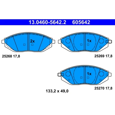 Abbildung von ATE 13.0460 5642.2 Bremsbelagsatz mit akustischer Verschleißwarnung CHEVROLET: Spark
