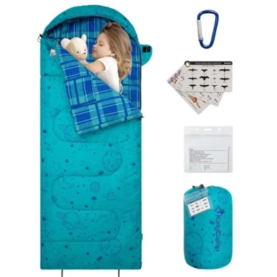 Abbildung von KingCamp Kinderschlafsack, Flanell Schlafsack Outdoor, multifunktionaler tragbarer Deckenschlafsack, warm und komfortabel, wasserabweisend, entfaltbar, ideal für Camping, Reisen Aktivitäten