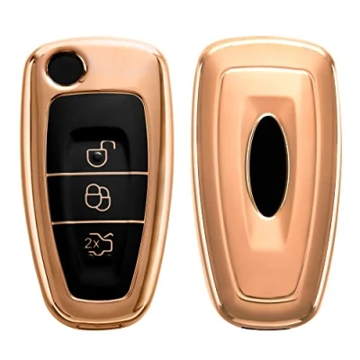 Abbildung von kwmobile Autoschlüssel Hülle kompatibel mit Ford 3 Tasten Klapp Schlüsselhülle Silikon Cover Hochglanz Gold