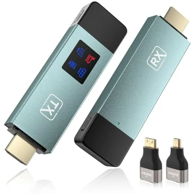 Abbildung von Wireless HDMI Transmitter and Receiver, 98 FT/30M Stabile Verbindung, 2,4G/5G tragbarer mit LED Bildschirm, Plug &amp; Play für Streaming Video Audio File von, Laptop, PC zu HDTV, Projektor.